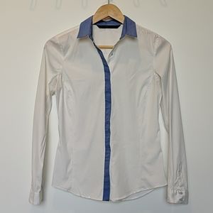 Zara white/blue button up shirt